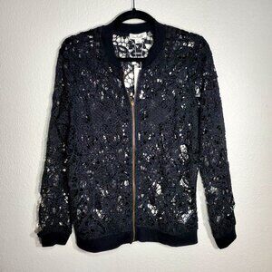 Simply Noelle Black Lace Zip-Up Cardigan S/M 8-10 Womens Lightweight Jacket NWT